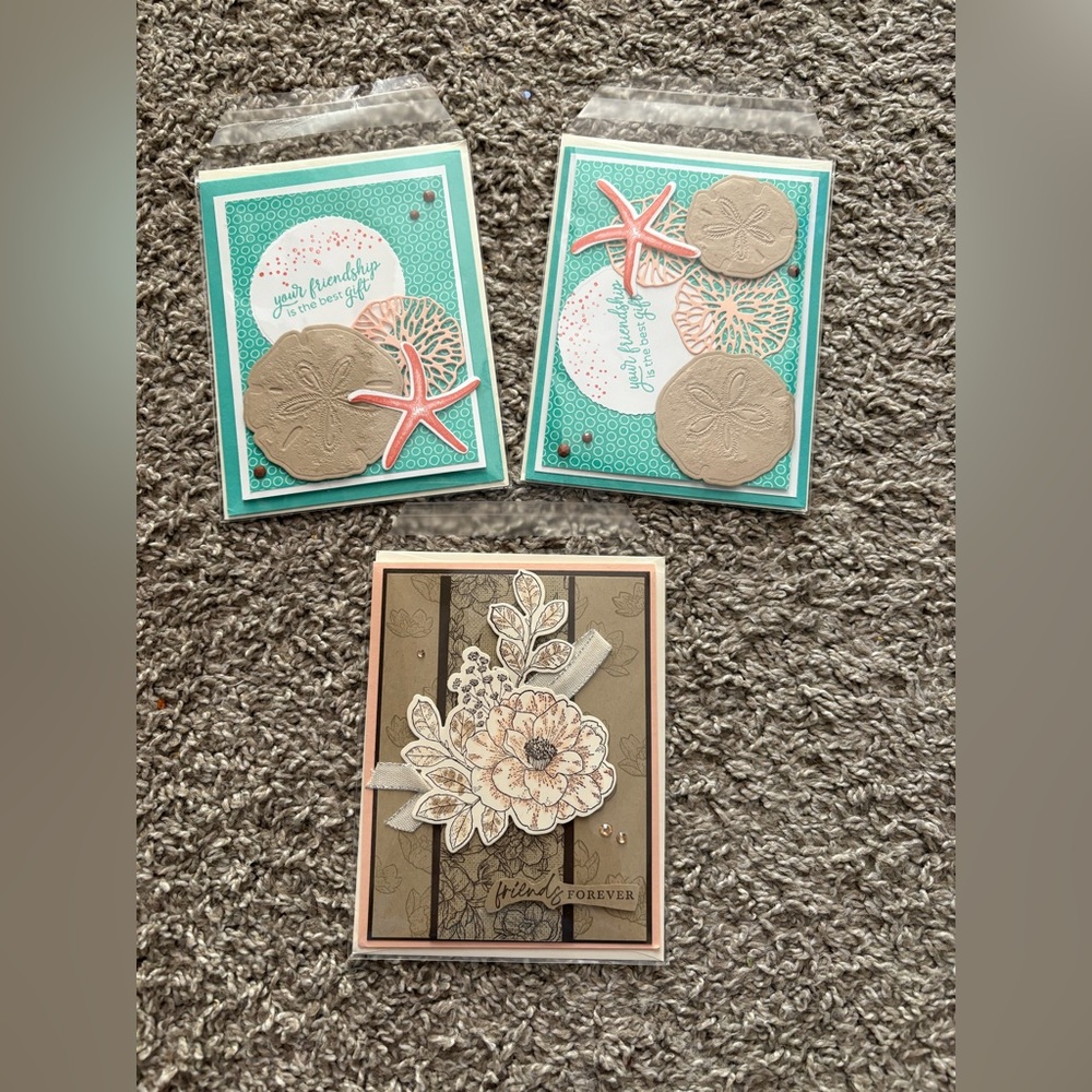 Handmade Friendship Cards Set with Floral and Sea Life Designs